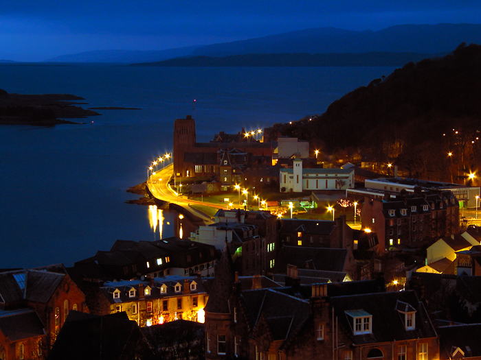 Oban from above, at dusk