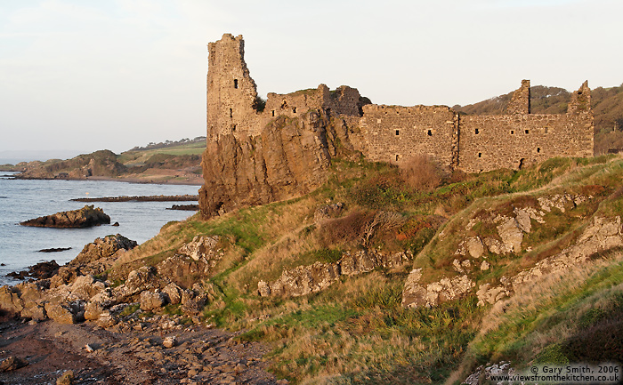 Setting sun on the ruins of Dunure Castle